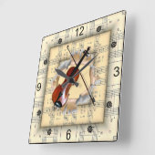 バイオリン奇妙な楽譜を破る スクエア壁時計 (傾斜)