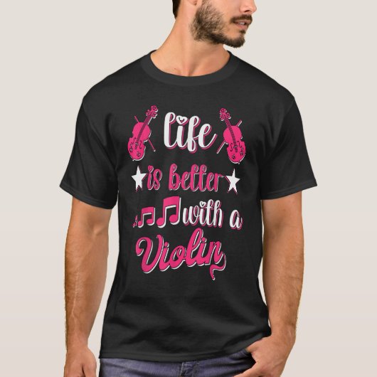 バイオリン奏者の女の子の女性バイオリニストと一緒に Tシャツ (正面)