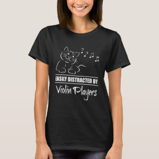 バイオリン奏者の音楽に簡単に気を取られる猫 音符 Tシャツ