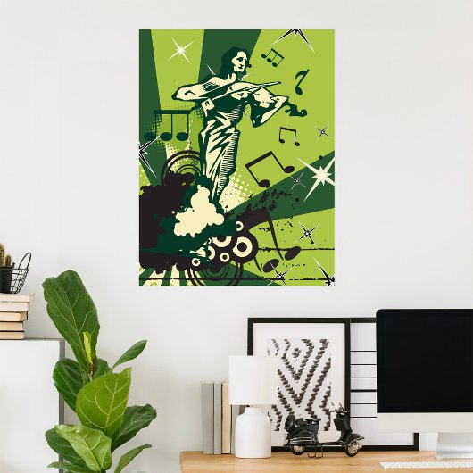 バイオリン奏者の音符 ポスター