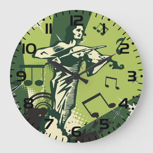 バイオリン奏者の音符 ラージ壁時計 (正面)