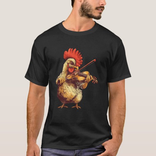 バイオリン奏者 かわいいニワトリ 音楽 愛好家 Tシャツ (正面)