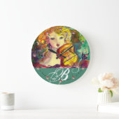 バイオリン奏者、バイオリン、猫のモノグラム ラージ壁時計 (ホーム)