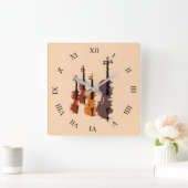 バイオリン弦楽器弦四重奏 スクエア壁時計 (ホーム)