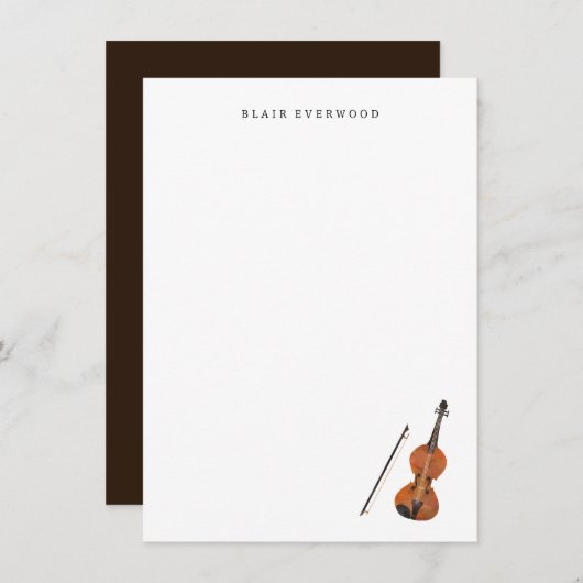 バイオリン文房具 – Violin パーソナライズされた Note Card ノートカード (正面/裏面)