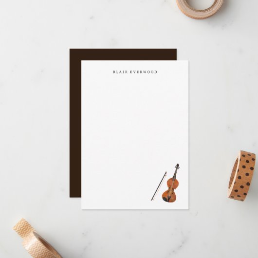 バイオリン文房具 – Violin パーソナライズされた Note Card ノートカード (正面/裏面インサイチュ)