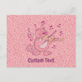 バイオリン葉書付きピンク猫 ポストカード (正面)