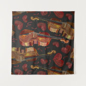 バイオリン赤いハート音楽パターン タペストリー (正面(横))