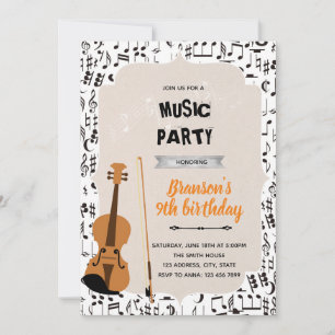 バイオリン音楽の誕生日パーティー テーマの招待状 招待状