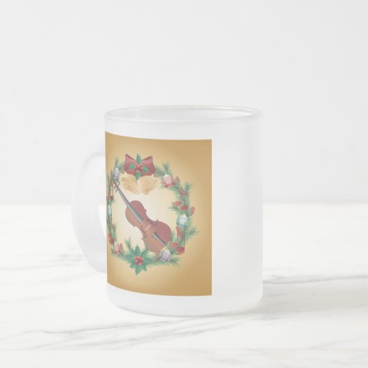 バイオリン音楽クリスマスのリースのミュージシャンのギフト フロストグラスマグカップ (正面左)