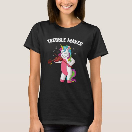 バイオリン音楽ユニコーン弦楽器トレブルメーカー Tシャツ (正面)