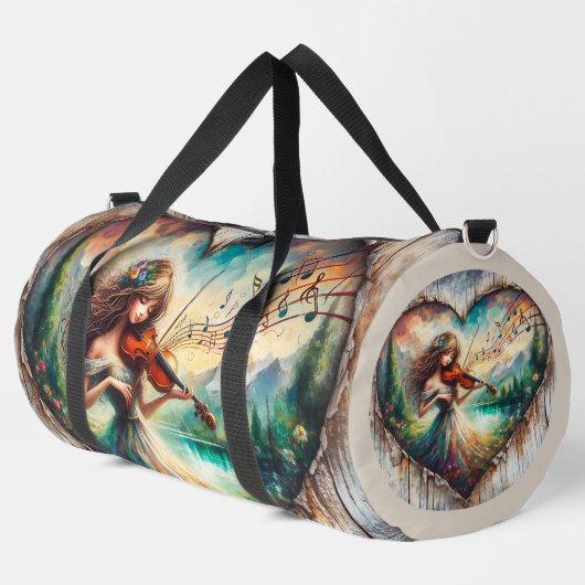 バイオリン音楽素朴ハートガールラージ ダッフルバッグ (左コーナー)
