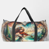 バイオリン音楽素朴ハートガールラージ ダッフルバッグ (正面)