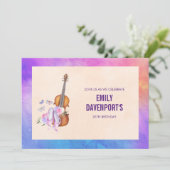 バイオリン、バレエシューズと蝶の誕生日 招待状 (スタンド正面)