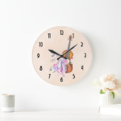 バイオリン、バレエシューズ、花および蝶 ラージ壁時計 (ホーム)