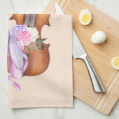 バイオリン、バレエ靴と蝶のダンス キッチンタオル (四つ折り)