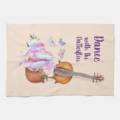 バイオリン、バレエ靴と蝶のダンス キッチンタオル (横)