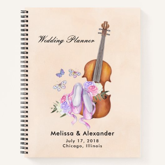 バイオリン、バレエ靴と蝶の計結婚画 ノートブック (正面)