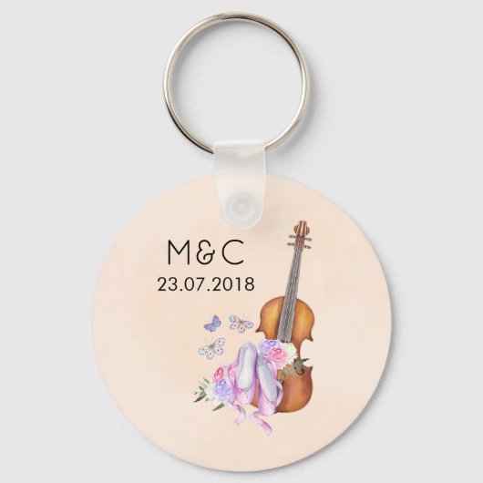 バイオリン、バレエ靴と蝶結婚の キーホルダー (正面)