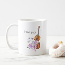 バイオリン、バレエ靴、花と蝶 コーヒーマグカップ