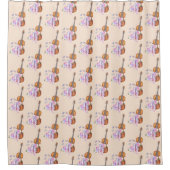 バイオリン、バレエ靴、花と蝶 シャワーカーテン (正面)