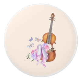 バイオリン、バレエ靴、花と蝶 セラミックノブ