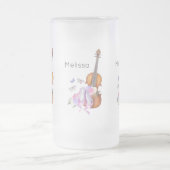 バイオリン、バレエ靴、花と蝶 フロストグラスビールジョッキ (中央)