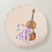 バイオリン、バレエ靴、花と蝶 ラウンドクッション (裏面)
