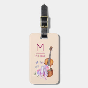 バイオリン、バレエ靴、花と蝶 ラゲッジタグ