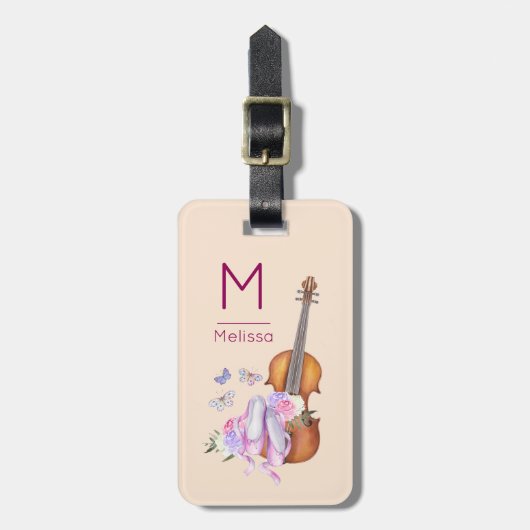 バイオリン、バレエ靴、花と蝶 ラゲッジタグ (正面縦)