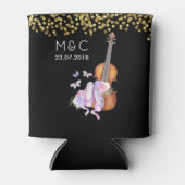 バイオリン、バレエ靴、花と蝶 缶クーラー (正面)