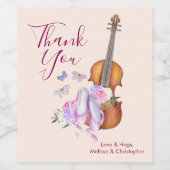 バイオリン、バレエ靴、蝶ありがとう ワインラベル (シングルラベル)