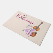 バイオリン、バレエ靴、蝶が歓迎 ドアマット (アングル)