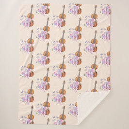 バイオリン、バレエ靴、蝶パターン シェルパブランケット