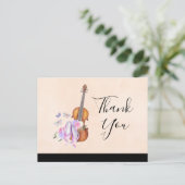 バイオリン、バレエ靴、蝶パーティー 感謝してい ポストカード (スタンド正面)