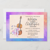 バイオリン、バレエ靴、蝶結婚の 招待状 (正面)