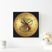 バイオリン~ミュージカルスクロール~ゴールデングローブ背景~ スクエア壁時計 (ホーム)