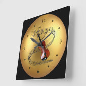 バイオリン~ミュージカルスクロール~ゴールデングローブ背景~ スクエア壁時計 (傾斜)
