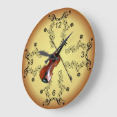 バイオリン~ミュージカル~金色の背景~ ラージ壁時計 (傾斜)