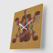 バイオリン-時間を後方に時間を記録します回して下さい スクエア壁時計 (傾斜)