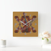 バイオリン-時間を後方に時間を記録します回して下さい スクエア壁時計 (ホーム)