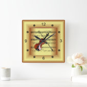 バイオリン～曲線シート音楽～金ゴールド背景～  スクエア壁時計 (ホーム)