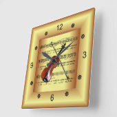 バイオリン～曲線シート音楽～金ゴールド背景～  スクエア壁時計 (傾斜)