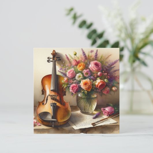 バイオリン、楽譜、花瓶 (スタンド正面)