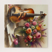 バイオリン、楽譜、花瓶 ジグソーパズル (横)