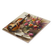 バイオリン、楽譜、花瓶 タイル (側面)