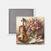 バイオリン、楽譜、花瓶 マグネット (正面/裏面)