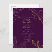 バイオレスタイリッシュット金ゴールドスプリモダングス婚約パーティ インビテーションポストカード (正面/裏面)