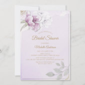 バイオレッエレガントト金ゴールドフローラブライダルシャワー 招待状 (正面)