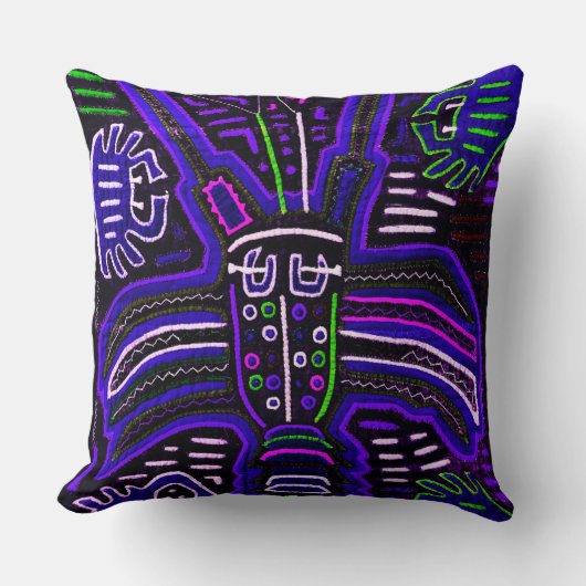 バイオレットおよび青のMolaの枕 クッション (正面)